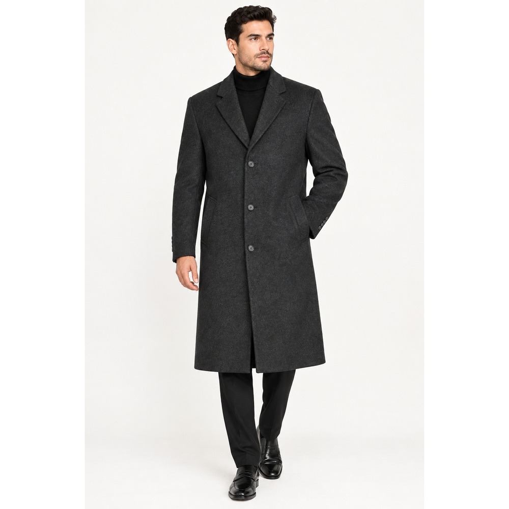 Lauren Ralph Lauren Overcoat Mens 42L Charcoal Grey Excellent Wool Blend Long